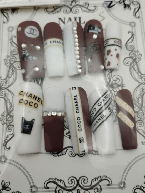 Jai Nails Other - Chanel-Inspired White and Brown Nail Full Set- Small